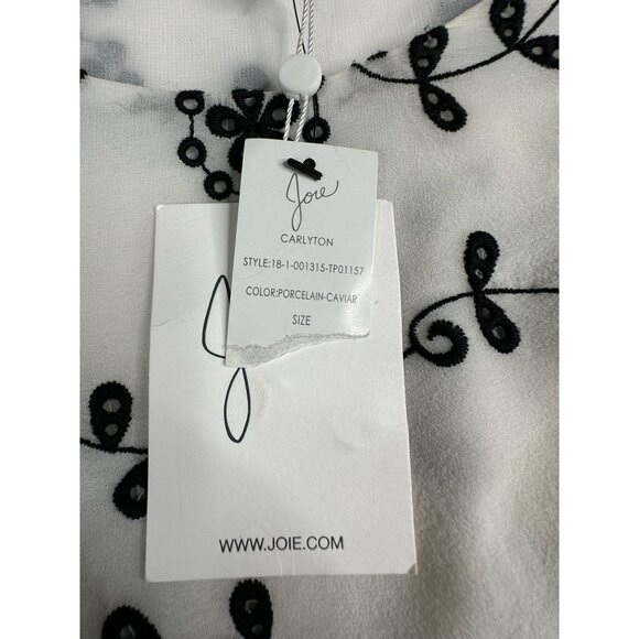 New‎ Joie Carlyton Eyelet Floral Cold Shoulder Ruffle Blouse Size XS White/Black - Picture 4 of 8